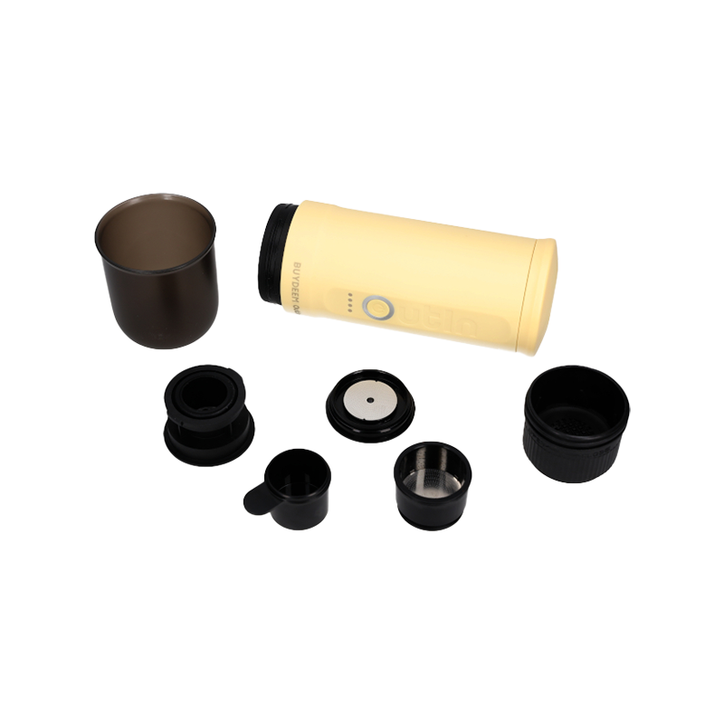 Φορητή μηχανή espresso BUYDEEM Nano OTEM-01, 7500 mAh, 20 bar, 50 ml, 12/24V, φόρτιση USB και Type-C, έδαφος + κάψουλες, κίτρινο