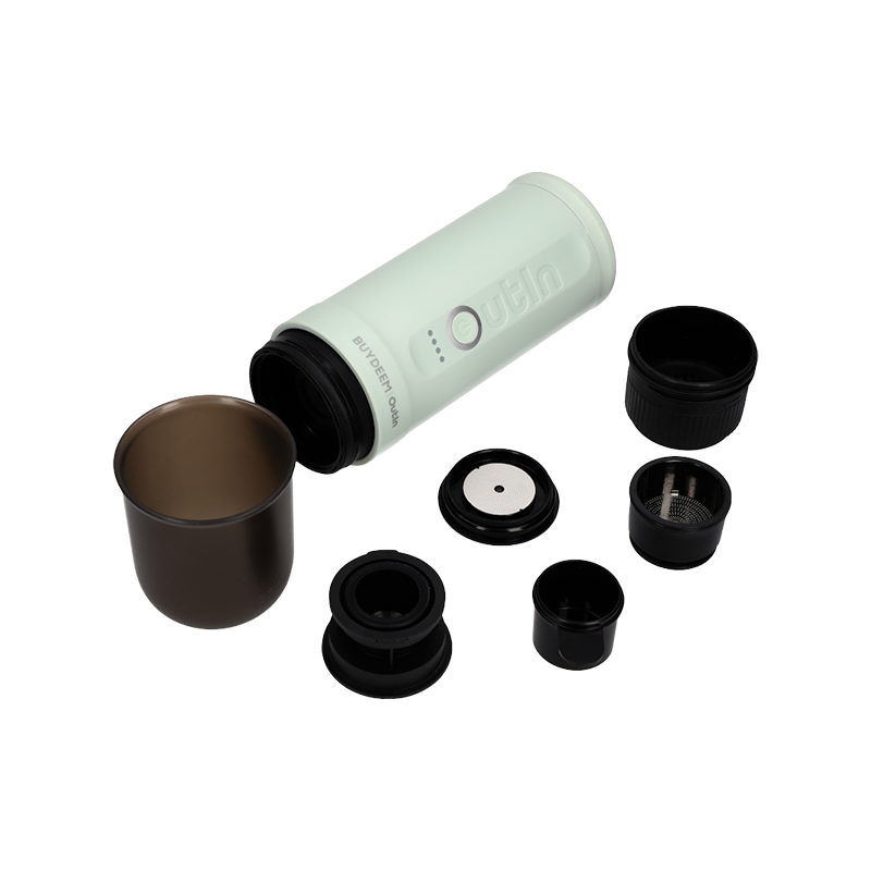 Φορητή μηχανή espresso BUYDEEM Nano OTEM-01, 7500 mAh, 20 bar, 50 ml, 12/24V, φόρτιση USB και Type-C, έδαφος + κάψουλες, πράσινο
