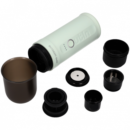 Φορητή μηχανή espresso BUYDEEM Nano OTEM-01, 7500 mAh, 20 bar, 50 ml, 12/24V, φόρτιση USB και Type-C, έδαφος + κάψουλες, πράσινο