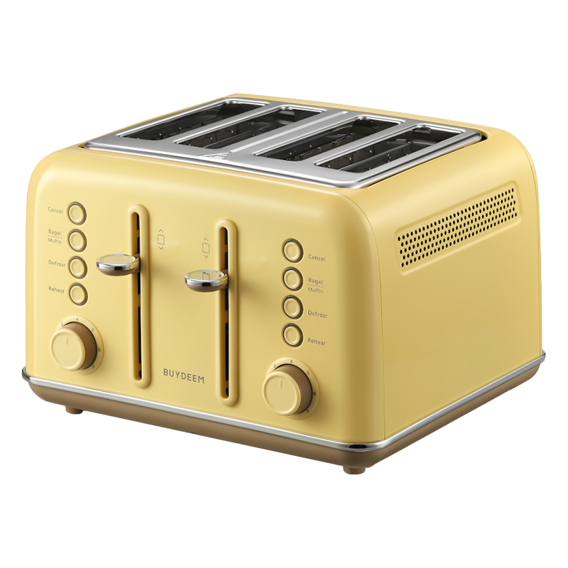 Τοστιέρα ψωμιού BUYDEEM DT640E, 1800W, 4 υποδοχές, 7 αυτόματα προγράμματα, 7 επίπεδα φρυγανίσματος, ενδεικτικές λυχνίες LED, δίσκοι ψίχας, High pop-up, Κίτρινο