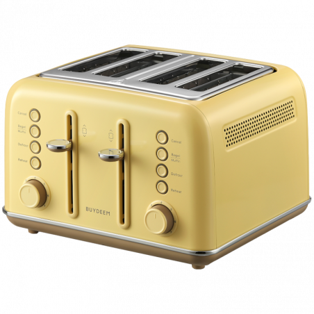 Τοστιέρα ψωμιού BUYDEEM DT640E, 1800W, 4 υποδοχές, 7 αυτόματα προγράμματα, 7 επίπεδα φρυγανίσματος, ενδεικτικές λυχνίες LED, δίσκοι ψίχας, High pop-up, Κίτρινο