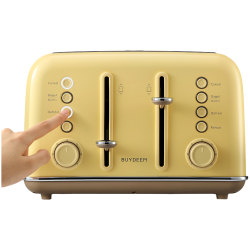 Τοστιέρα ψωμιού BUYDEEM DT640E, 1800W, 4 υποδοχές, 7 αυτόματα προγράμματα, 7 επίπεδα φρυγανίσματος, ενδεικτικές λυχνίες LED, δίσκοι ψίχας, High pop-up, Κίτρινο