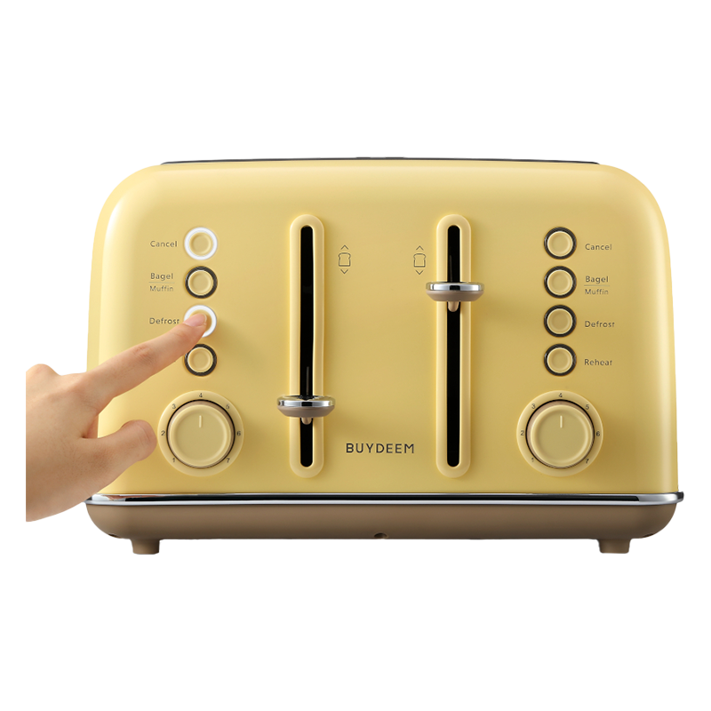 Τοστιέρα ψωμιού BUYDEEM DT640E, 1800W, 4 υποδοχές, 7 αυτόματα προγράμματα, 7 επίπεδα φρυγανίσματος, ενδεικτικές λυχνίες LED, δίσκοι ψίχας, High pop-up, Κίτρινο