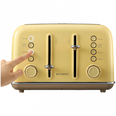 Τοστιέρα ψωμιού BUYDEEM DT640E, 1800W, 4 υποδοχές, 7 αυτόματα προγράμματα, 7 επίπεδα φρυγανίσματος, ενδεικτικές λυχνίες LED, δίσκοι ψίχας, High pop-up, Κίτρινο