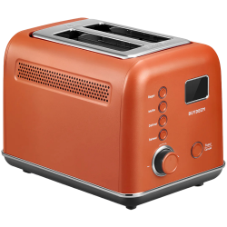 Τοστιέρα ψωμιού BUYDEEM DT730E, 900W, 2 υποδοχές, 9 αυτόματα προγράμματα, 9 επίπεδα φρυγανίσματος, Ανοξείδωτο περίβλημα, Οθόνη LCD, Ενδεικτικές λυχνίες LED, Αυτοκεντρισμός, Χρονοδιακόπτης, Πορτοκαλί