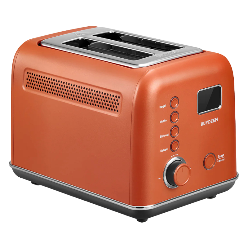 Τοστιέρα ψωμιού BUYDEEM DT730E, 900W, 2 υποδοχές, 9 αυτόματα προγράμματα, 9 επίπεδα φρυγανίσματος, Ανοξείδωτο περίβλημα, Οθόνη LCD, Ενδεικτικές λυχνίες LED, Αυτοκεντρισμός, Χρονοδιακόπτης, Πορτοκαλί