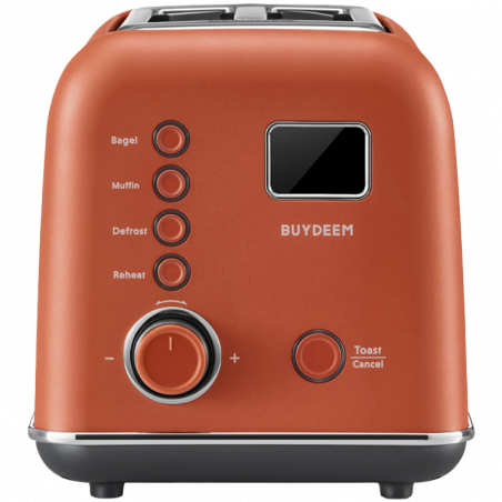 Τοστιέρα ψωμιού BUYDEEM DT730E, 900W, 2 υποδοχές, 9 αυτόματα προγράμματα, 9 επίπεδα φρυγανίσματος, Ανοξείδωτο περίβλημα, Οθόνη LCD, Ενδεικτικές λυχνίες LED, Αυτοκεντρισμός, Χρονοδιακόπτης, Πορτοκαλί