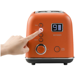 Τοστιέρα ψωμιού BUYDEEM DT730E, 900W, 2 υποδοχές, 9 αυτόματα προγράμματα, 9 επίπεδα φρυγανίσματος, Ανοξείδωτο περίβλημα, Οθόνη LCD, Ενδεικτικές λυχνίες LED, Αυτοκεντρισμός, Χρονοδιακόπτης, Πορτοκαλί