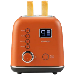Τοστιέρα ψωμιού BUYDEEM DT730E, 900W, 2 υποδοχές, 9 αυτόματα προγράμματα, 9 επίπεδα φρυγανίσματος, Ανοξείδωτο περίβλημα, Οθόνη LCD, Ενδεικτικές λυχνίες LED, Αυτοκεντρισμός, Χρονοδιακόπτης, Πορτοκαλί