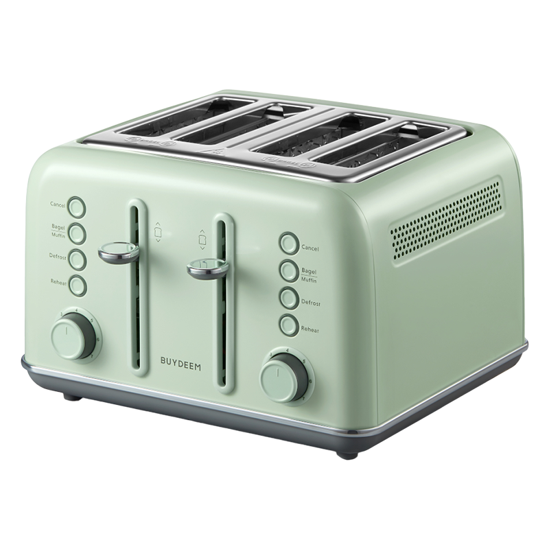 Τοστιέρα ψωμιού BUYDEEM DT640E, 1800W, 4 υποδοχές, 7 αυτόματα προγράμματα, 7 επίπεδα φρυγανίσματος, ενδεικτικές λυχνίες LED, δίσκοι ψίχας, High pop-up, πράσινο