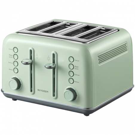 Τοστιέρα ψωμιού BUYDEEM DT640E, 1800W, 4 υποδοχές, 7 αυτόματα προγράμματα, 7 επίπεδα φρυγανίσματος, ενδεικτικές λυχνίες LED, δίσκοι ψίχας, High pop-up, πράσινο