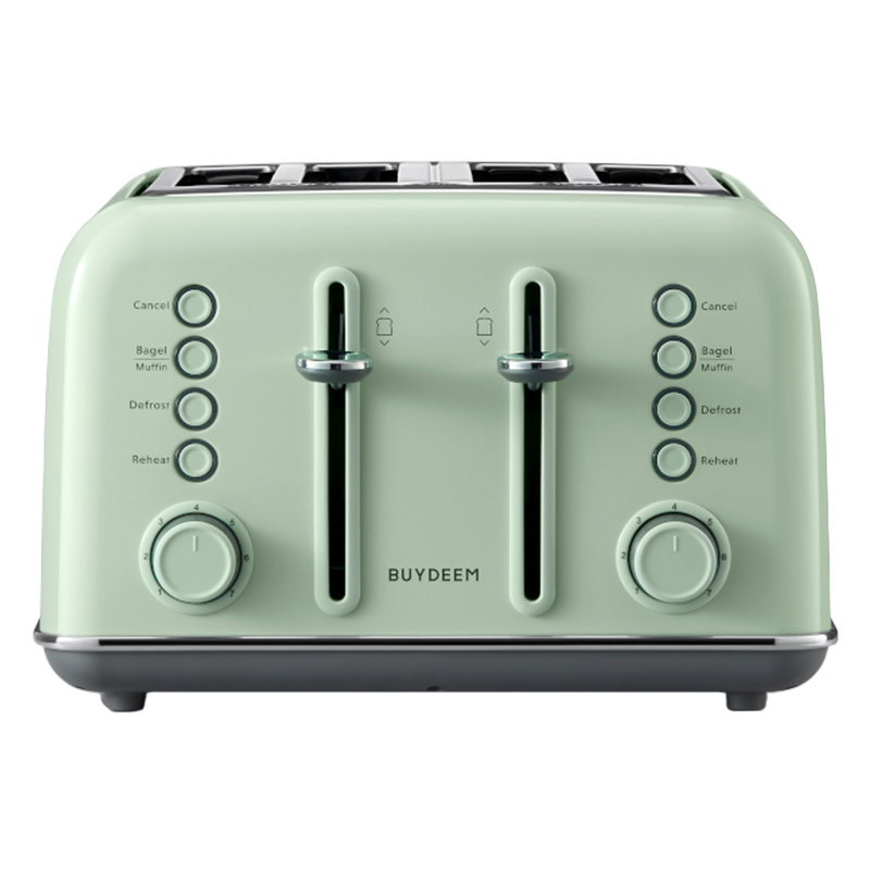 Τοστιέρα ψωμιού BUYDEEM DT640E, 1800W, 4 υποδοχές, 7 αυτόματα προγράμματα, 7 επίπεδα φρυγανίσματος, ενδεικτικές λυχνίες LED, δίσκοι ψίχας, High pop-up, πράσινο