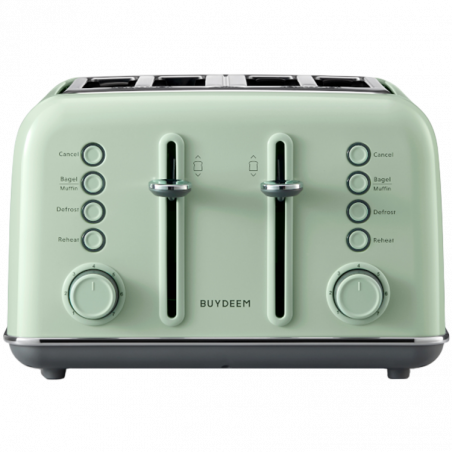 Τοστιέρα ψωμιού BUYDEEM DT640E, 1800W, 4 υποδοχές, 7 αυτόματα προγράμματα, 7 επίπεδα φρυγανίσματος, ενδεικτικές λυχνίες LED, δίσκοι ψίχας, High pop-up, πράσινο