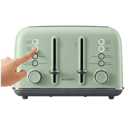 Τοστιέρα ψωμιού BUYDEEM DT640E, 1800W, 4 υποδοχές, 7 αυτόματα προγράμματα, 7 επίπεδα φρυγανίσματος, ενδεικτικές λυχνίες LED, δίσκοι ψίχας, High pop-up, πράσινο