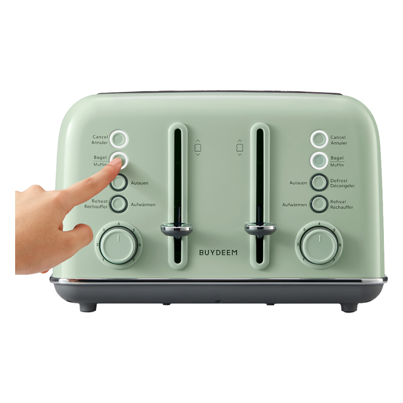 Τοστιέρα ψωμιού BUYDEEM DT640E, 1800W, 4 υποδοχές, 7 αυτόματα προγράμματα, 7 επίπεδα φρυγανίσματος, ενδεικτικές λυχνίες LED, δίσκοι ψίχας, High pop-up, πράσινο