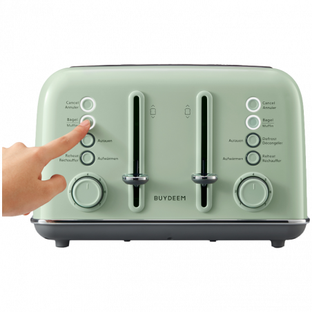 Τοστιέρα ψωμιού BUYDEEM DT640E, 1800W, 4 υποδοχές, 7 αυτόματα προγράμματα, 7 επίπεδα φρυγανίσματος, ενδεικτικές λυχνίες LED, δίσκοι ψίχας, High pop-up, πράσινο