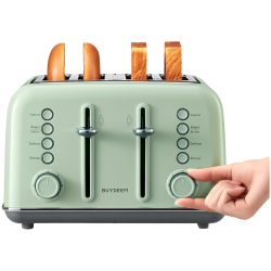 Τοστιέρα ψωμιού BUYDEEM DT640E, 1800W, 4 υποδοχές, 7 αυτόματα προγράμματα, 7 επίπεδα φρυγανίσματος, ενδεικτικές λυχνίες LED, δίσκοι ψίχας, High pop-up, πράσινο