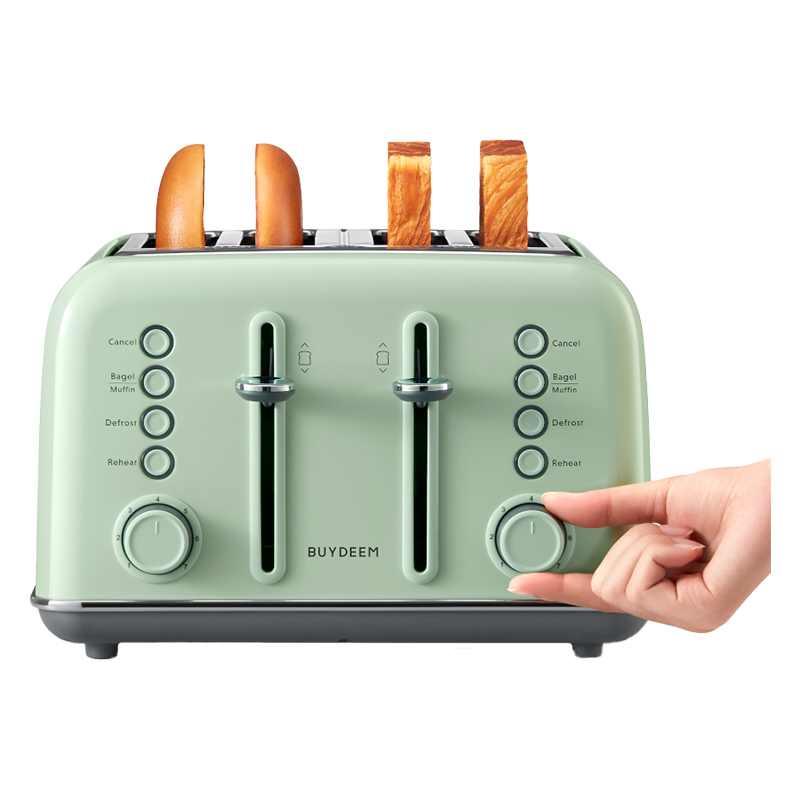 Τοστιέρα ψωμιού BUYDEEM DT640E, 1800W, 4 υποδοχές, 7 αυτόματα προγράμματα, 7 επίπεδα φρυγανίσματος, ενδεικτικές λυχνίες LED, δίσκοι ψίχας, High pop-up, πράσινο