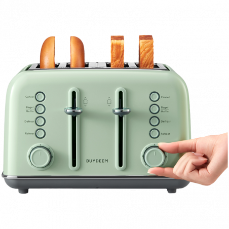 Τοστιέρα ψωμιού BUYDEEM DT640E, 1800W, 4 υποδοχές, 7 αυτόματα προγράμματα, 7 επίπεδα φρυγανίσματος, ενδεικτικές λυχνίες LED, δίσκοι ψίχας, High pop-up, πράσινο