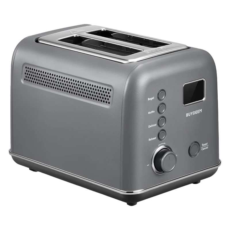 Τοστιέρα ψωμιού BUYDEEM DT730E, 900W, 2 υποδοχές, 9 αυτόματα προγράμματα, 9 επίπεδα φρυγανίσματος, Ανοξείδωτο περίβλημα, Οθόνη LCD, Ενδεικτικές λυχνίες LED, Αυτοκεντρισμός, Χρονοδιακόπτης, Γκρι