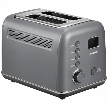 Τοστιέρα ψωμιού BUYDEEM DT730E, 900W, 2 υποδοχές, 9 αυτόματα προγράμματα, 9 επίπεδα φρυγανίσματος, Ανοξείδωτο περίβλημα, Οθόνη LCD, Ενδεικτικές λυχνίες LED, Αυτοκεντρισμός, Χρονοδιακόπτης, Γκρι