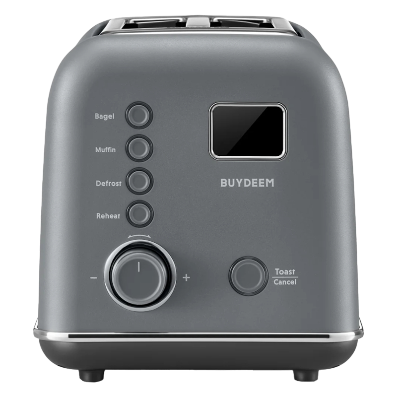 Τοστιέρα ψωμιού BUYDEEM DT730E, 900W, 2 υποδοχές, 9 αυτόματα προγράμματα, 9 επίπεδα φρυγανίσματος, Ανοξείδωτο περίβλημα, Οθόνη LCD, Ενδεικτικές λυχνίες LED, Αυτοκεντρισμός, Χρονοδιακόπτης, Γκρι