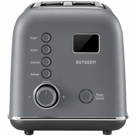 Τοστιέρα ψωμιού BUYDEEM DT730E, 900W, 2 υποδοχές, 9 αυτόματα προγράμματα, 9 επίπεδα φρυγανίσματος, Ανοξείδωτο περίβλημα, Οθόνη LCD, Ενδεικτικές λυχνίες LED, Αυτοκεντρισμός, Χρονοδιακόπτης, Γκρι
