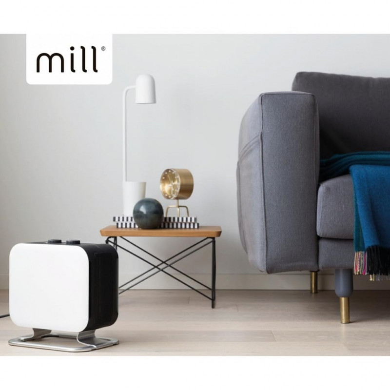Ανεμιστήρας ενδοδαπέδιας θέρμανσης Mill CUS1800MECWA, 1200/1800W, 32 m2, PTC θερμαντήρας, ψυχρό περίβλημα, συμβατότητα με LOT20, λευκό/μαύρο