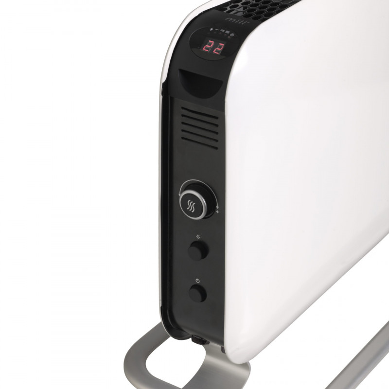 Θερμαντήρας δαπέδου Mill SG2000LED, 2000W, 3 στάδια, Ενσωματωμένος ανεμιστήρας, Αθόρυβη λειτουργία, Στρογγυλεμένες άκρες, Θερμοστάτης, Οθόνη LED, Λευκό/μαύρο