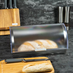 Κουτί ψωμιού Kinghoff KH 3203, 39.5x28x18.5 cm, Ατσάλι, Ημιδιαφανές καπάκι, Λευκό/γκρι