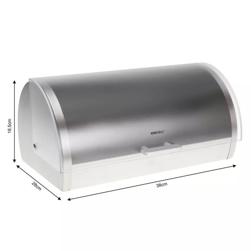 Κουτί ψωμιού Kinghoff KH 3203, 39.5x28x18.5 cm, Ατσάλι, Ημιδιαφανές καπάκι, Λευκό/γκρι