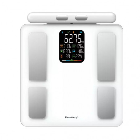 Klausberg KB 7857, Μέχρι 180 κιλά, Bluetooth, Android/iOS, οθόνη LCD, 14 τιμές σώματος, Λευκό