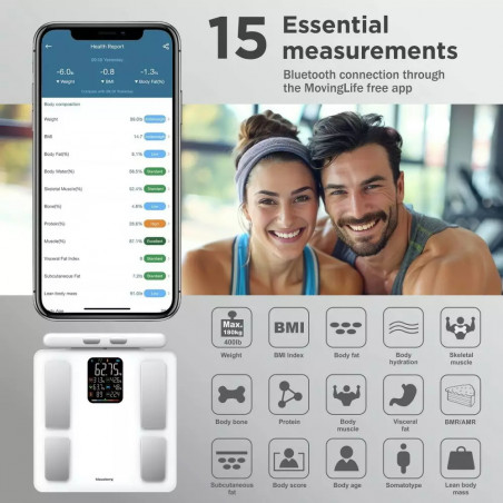 Klausberg KB 7857, Μέχρι 180 κιλά, Bluetooth, Android/iOS, οθόνη LCD, 14 τιμές σώματος, Λευκό
