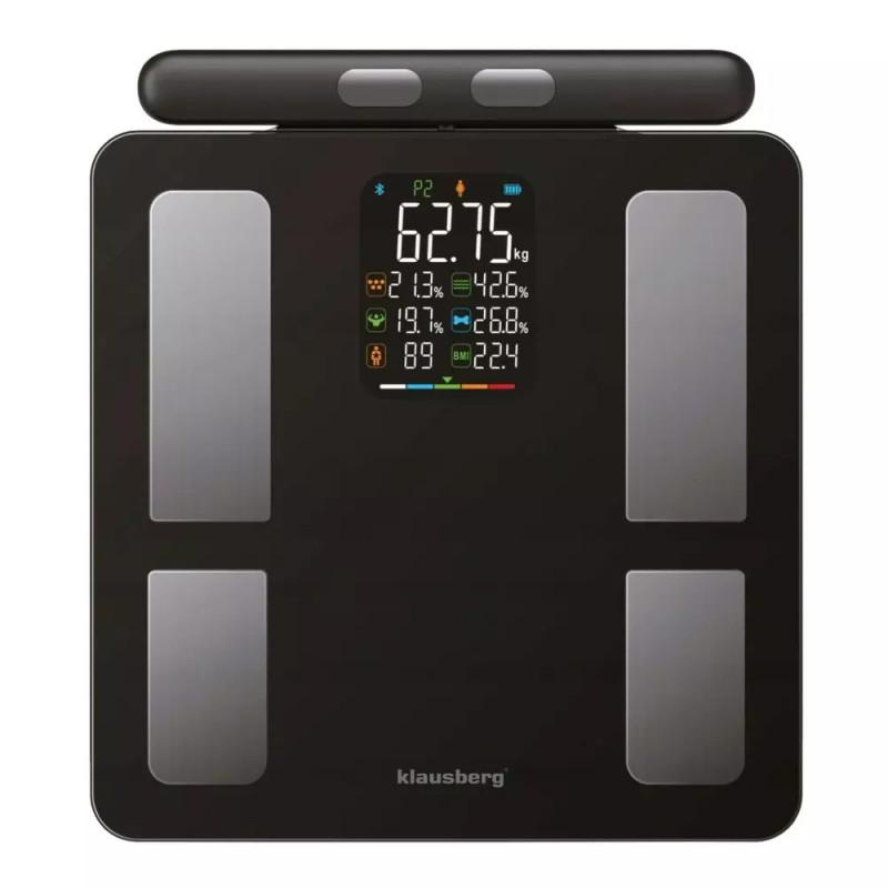 Klausberg KB 7856, Μέχρι 180 κιλά, Bluetooth, Android/iOS, οθόνη LCD, 14 τιμές σώματος, Μαύρο