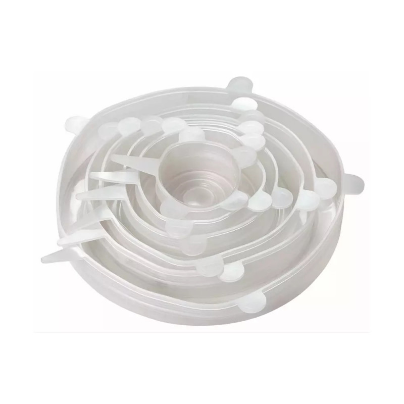 Σετ 6 καπακιών σιλικόνης Kinghoff KH 1902, -40 έως 230°C, Στεγανή και αεροστεγής εφαρμογή, Επαναχρησιμοποιήσιμο, Γενικής χρήσης, Διαφανές