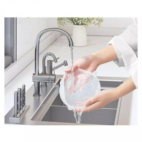 Σετ 6 καπακιών σιλικόνης Kinghoff KH 1902, -40 έως 230°C, Στεγανή και αεροστεγής εφαρμογή, Επαναχρησιμοποιήσιμο, Γενικής χρήσης, Διαφανές