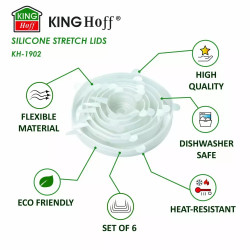 Σετ 6 καπακιών σιλικόνης Kinghoff KH 1902, -40 έως 230°C, Στεγανή και αεροστεγής εφαρμογή, Επαναχρησιμοποιήσιμο, Γενικής χρήσης, Διαφανές