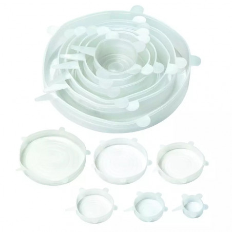 Σετ 6 καπακιών σιλικόνης Kinghoff KH 1902, -40 έως 230°C, Στεγανή και αεροστεγής εφαρμογή, Επαναχρησιμοποιήσιμο, Γενικής χρήσης, Διαφανές