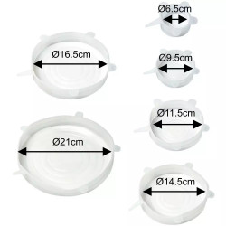 Σετ 6 καπακιών σιλικόνης Kinghoff KH 1902, -40 έως 230°C, Στεγανή και αεροστεγής εφαρμογή, Επαναχρησιμοποιήσιμο, Γενικής χρήσης, Διαφανές