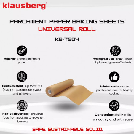 Περγαμηνή ψησίματος Klausberg KB 7902, Ρολό 10 m, 38 cm, -40 έως 230°C, γενικής χρήσης, αντικολλητικό, καφέ