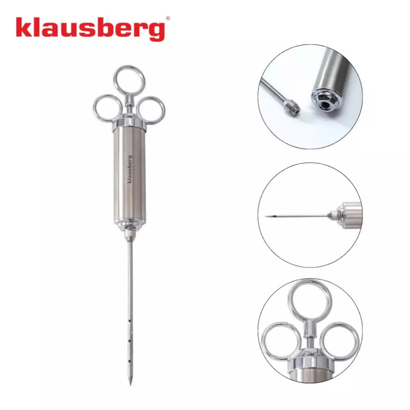 Σύριγγα μαριναρίσματος κρέατος Klausberg KB 7842, 60 ml, 3 βελόνες, Ανοξείδωτο ατσάλι, χωρίς BPA, Ασημί