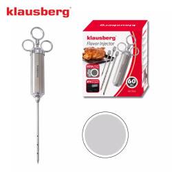 Σύριγγα μαριναρίσματος κρέατος Klausberg KB 7842, 60 ml, 3 βελόνες, Ανοξείδωτο ατσάλι, χωρίς BPA, Ασημί