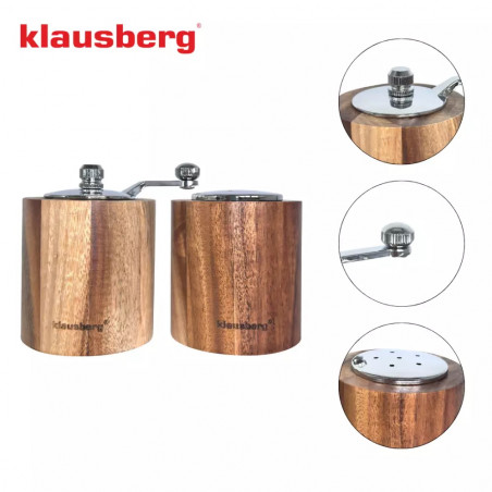 Klausberg KB 7859 Σετ μύλων πιπεριού και αλατιού, Κεραμικός μηχανισμός, Ξύλο ακακίας, Καφέ