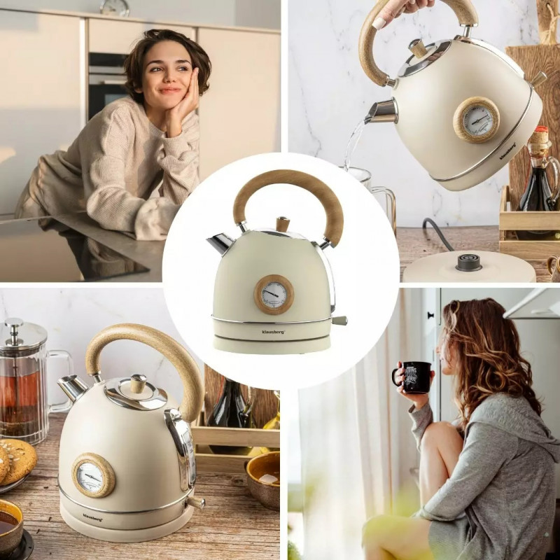 Ηλεκτρικός βραστήρας με θερμόμετρο Klausberg KB 7906, 2200W, 1.8 l, Ένδειξη στάθμης νερού, Προστασία υπερθέρμανσης, Κρέμα