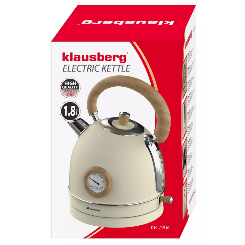 Ηλεκτρικός βραστήρας με θερμόμετρο Klausberg KB 7906, 2200W, 1.8 l, Ένδειξη στάθμης νερού, Προστασία υπερθέρμανσης, Κρέμα