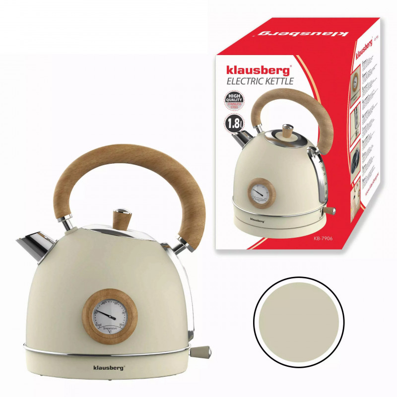 Ηλεκτρικός βραστήρας με θερμόμετρο Klausberg KB 7906, 2200W, 1.8 l, Ένδειξη στάθμης νερού, Προστασία υπερθέρμανσης, Κρέμα