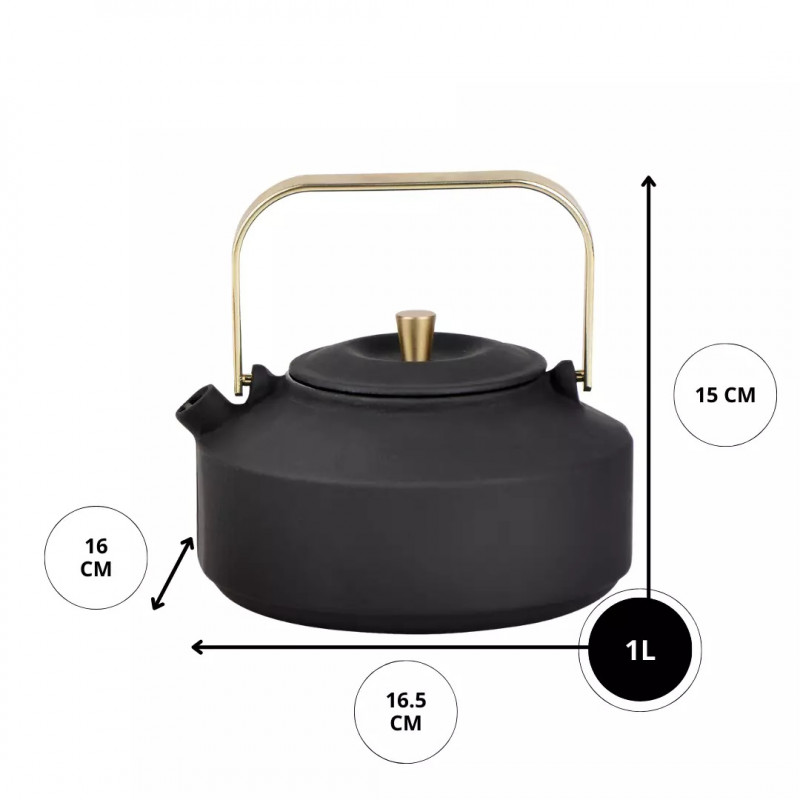 Εγχυτήρας Kinghoff KH 1935, 1 l, Προφίλ στόμιο, Χυτοσίδηρος, Εσωτερικό με εμαγιέ, Μαύρο