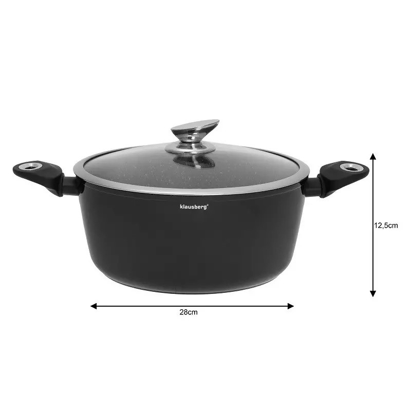 Σετ κατσαρόλες και τηγάνια Klausberg KB 7322, 15 τεμαχίων, Θερμοζεύγος, Οπή έκχυσης, Επαγωγή, Μαύρο