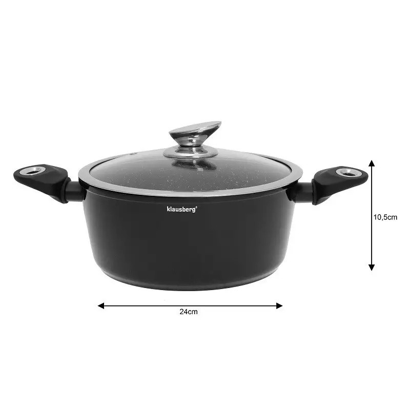 Σετ κατσαρόλες και τηγάνια Klausberg KB 7322, 15 τεμαχίων, Θερμοζεύγος, Οπή έκχυσης, Επαγωγή, Μαύρο