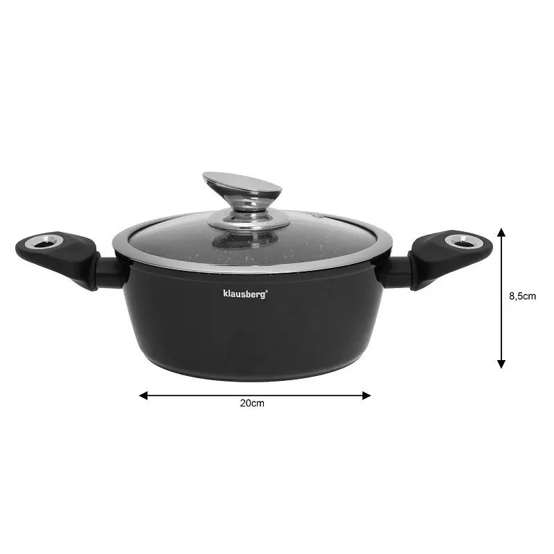 Σετ κατσαρόλες και τηγάνια Klausberg KB 7322, 15 τεμαχίων, Θερμοζεύγος, Οπή έκχυσης, Επαγωγή, Μαύρο